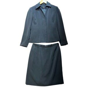 Kasper Womens Business Suit Long Sleeve Blazer Back Slit Skirt Sz 2P/6P Dim Gray